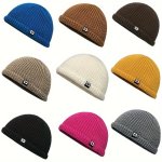 1PC Simple Fisherman Beanie Unisex Solid Color Knit Hat Trendy Coldproof Skull Hat Cuffed Beanie For Women & Men