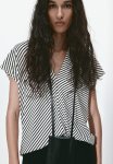 V-neck Top - Cream & Black Striped