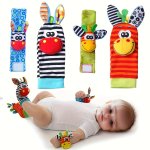 4PAIRS Baby Wrist Rattles Sock Toys Newborn Baby Sock Toys 0-6 Months Foot Finder And Cartoon Cute Animal Set Infant Rattle Sock
