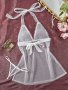 Halter Neck Mesh Semi-sheer Lingerie Set Deep V Dress & Thong Women's Sexy Clothing