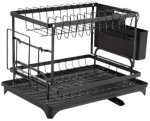 2-TIER Stainless Steel Dish Drying Rack With Utensil Holder Aluminium Dish Drying Kitchen Rack