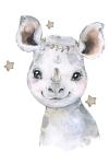Baby Watercolour Rhino Canvas Print - 600MM X 600MM