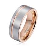 Men's Rose Gold Groove Brushed Silver Tungsten Ring OY-R-146 - 10