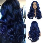 Amnenl Dark Blue Wavy Wigs For Women Long Curly Natural Synthetic Hair Replacement Wig For Halloween Cosplay Daily Use
