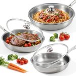 Lemonroad 3 Pcs 10.23" 11.02" 11.81" Titanium Pan Set For Cooking Hammered Pan With Lid For Cooking Durable Scratch Resistant Sa