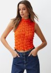 Premium High Neck Crop Knit Blouse - Orange