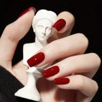 24 Pcs Press On Nails Glossy Full Cover Fake Nails Medium Square Wine Red black Color False Nail Tips Detachable Acrylic Nails W