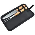 2PCS Stainless Steel Bbq Carving Knife & Fork Set With Portable Bag - Black