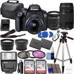 Canon Eos 2000D Dslr Camera W/ Ef-s 18-55MM F/3.5-5.6 Zoom Lens + 75-300MM III Lens 4 Lens Kit With 2X 64GB Memory Cards Standard