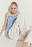 Frill-trimmed Strappy Top - Blue striped