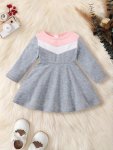 Baby's Casual Color Block Stitching Long Sleeve A-line Dress Infant & Toddler Girl's Dress For Daily Wear holiday party As Gift