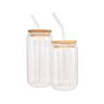 Clear Drinking Glass With Glass Straw - Bamboo Lid