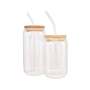 Clear Drinking Glass With Glass Straw - Bamboo Lid