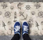 Anchors On Wood Planks Pattern Carpet Runners For Halls