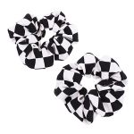2 Pcs Black And White Checkered Hair Rope Hair Headbands Ties Women Scrunchies Chessboard Pattern Ribbons Scrunchies Ponytail Po