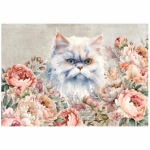 CAT Deco Print White And Peonies