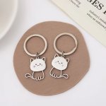 2PCS SET Cute Kitten Couples Gift Keychain Stainless Steel Key Chain Ring Bag Backpack Charm Valentine's Day Gift For Women Dail