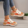 Women's Colorblock Casual Sneakers Lace Up Low-top Round Toe Non-slip Soft Breathable Trainers Comfy Versatile Shoes