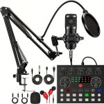 Podcast Equipment Bundle V8S Audio Interface With All In One Live Sound Card And BM800 Condenser Microphone Podcast Microphone P