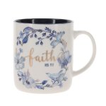 Faith Floral Ceramic Mug With Navy Blue Interior