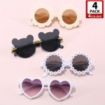 4 Pairs Of Men's And Women's PC Children's Round Love Sun Flower Bear Cute Personality Glasses Fashionable Decoration Sunshade F