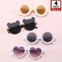4 Pairs Of Men's And Women's PC Children's Round Love Sun Flower Bear Cute Personality Glasses Fashionable Decoration Sunshade Fashion Glasses Children's Glasses Are