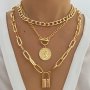 Exaggerated Portrait Lock Pendant Necklace Golden Light Luxury Court Style Middle Eastern Lady Personality Party Banquet Queen Style Jewelry