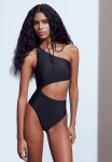 Padded-cup High-leg Swimsuit - Black