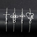 1PC 4PCS Stainless Steel Love Faith Letter Cross Bracelet Set Church Prayer Religious Pendant Hand Jewelry