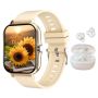 Women's Smart Watch 1.83 Rose Gold HD With Bluetooth Earbuds Set Fitness
