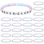 Tondiamo 24 Pack Book Club Gifts For Women Polymer Clay Beaded Book Lovers Bracelet Bulk Stretch Bracelet Librarian Readers Gift