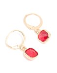 Goldair Gold Red Diamante Square Huggie Earrings