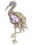 Sindary Art Style 3.94" Animal Flamingo Brooch Pin Austrian Crystal Pendant BZ6620 Gold-tone Multicolor