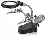 LED Light Helping Hands Magnifier Station Desktop Magnifier With LED Light Magnifying Glass Stand With Clamp And Alligator Clips   Black