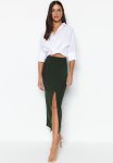 Pencil Fit Slit Skirt - Khaki