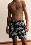 Patterned Swim Shorts - Black & Palm Trees