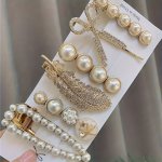 6PCS Elegant Hair Side Clips Faux Pearl Decorative Hair Fringe Clips Sparkling Rhinestone Scissor Shaped Bangs Clip For Women An