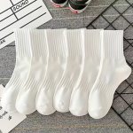 6 Pairs Solid Crew Socks Simple & Comfy Unisex Mid Tube Socks Women's Stockings & Hosiery