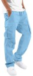 Hungson Mens Cargo Pants Drawstring Casual Hiking Pants Joggers Athletic Trousers Cotton Loose Straight Sweatpants For Men Light