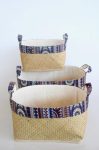 Bamboo Basket Tribal Blue Trim