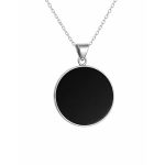 Echmeck Sterling Silver 925 Black Onyx Flat Round 20MM Handmade Pendant Necklace For Women & Men 16+2" Chain