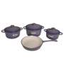 Smte 7-PIECE Cast Iron Cookware Set 3 Casserole Pots With Lids With Keychain