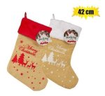 Xmas Stocking Hessian W Prnt 42CM