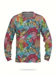 Men's Floral Print Sun Protection Shirt Active Breathable Long Sleeve Crew Neck Slim-fit High Stretch Rash Guard For Fishing Hik