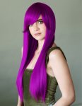 Wigs Mia Long Sleek Purple Synthetic Wig With Long Fringe