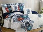 Smte 5 Piece Quilt Set Blue Flower Bedspread Set With Keychain