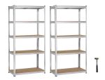 2X150X75X30CM 5 Tier Steel Racking Shelving Garage + 150KG Mallet