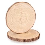 Fswcck 2 Pack Nature Unfinished Round Wood Slices 8-9 Inches Wooden Circle Large Wood Slabs For Weddings Centerpieces Decor And