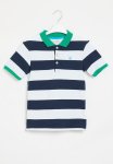 Boys Basic Pique Stripe Polo - Navy & White