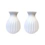 2 Pack - Ceramic Ribbed Design Vase - Matte White